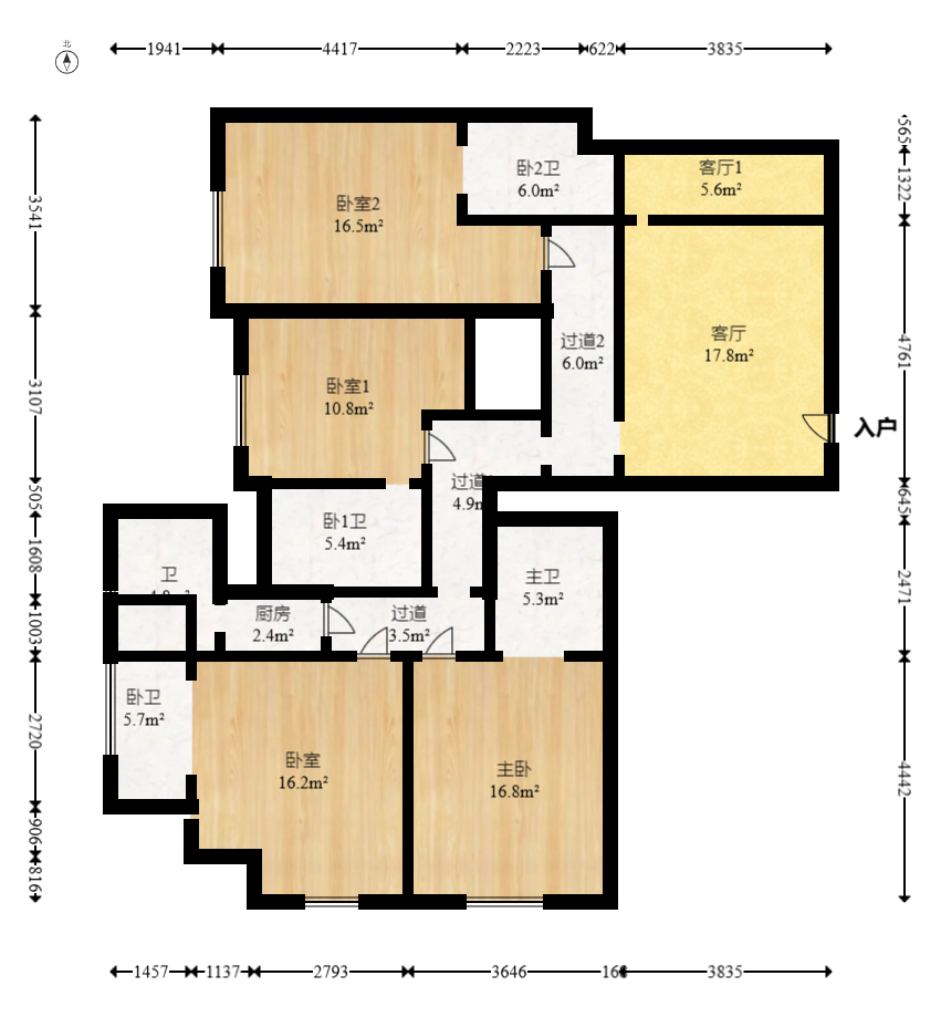 鸿盛大厦  3室1厅1卫   158.00万室内图1