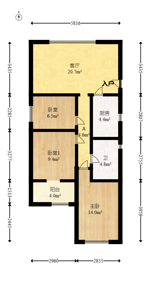 郡原居里  3室2厅1卫   64.80万室内图1
