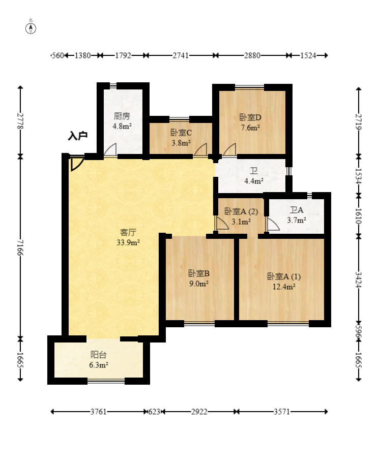 梅溪正荣府  4室2厅2卫   145.00万室内图1