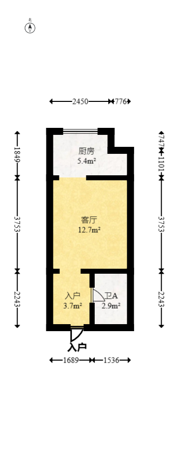 卓越伊景寓  1室0厅1卫   30.00万室内图1