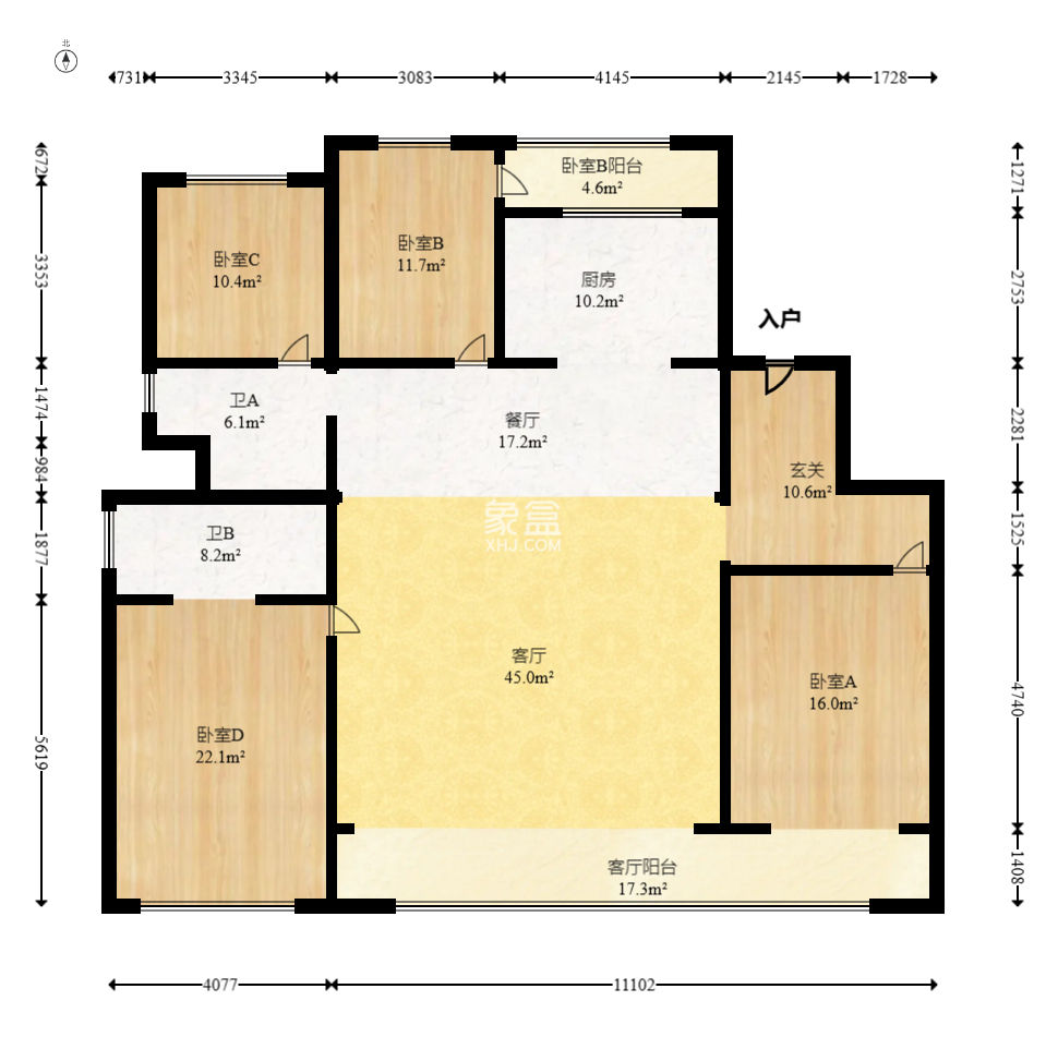 招商蛇口滨江境  4室2厅2卫    386.0万