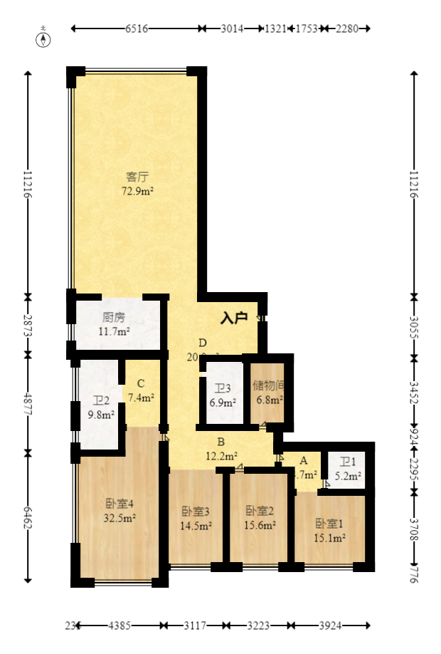 万科紫台  4室2厅3卫   388.00万室内图1