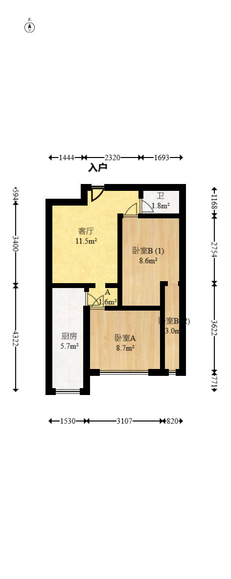 君康家园（梅溪湖七喜街）  2室1厅1卫   108.00万室内图1