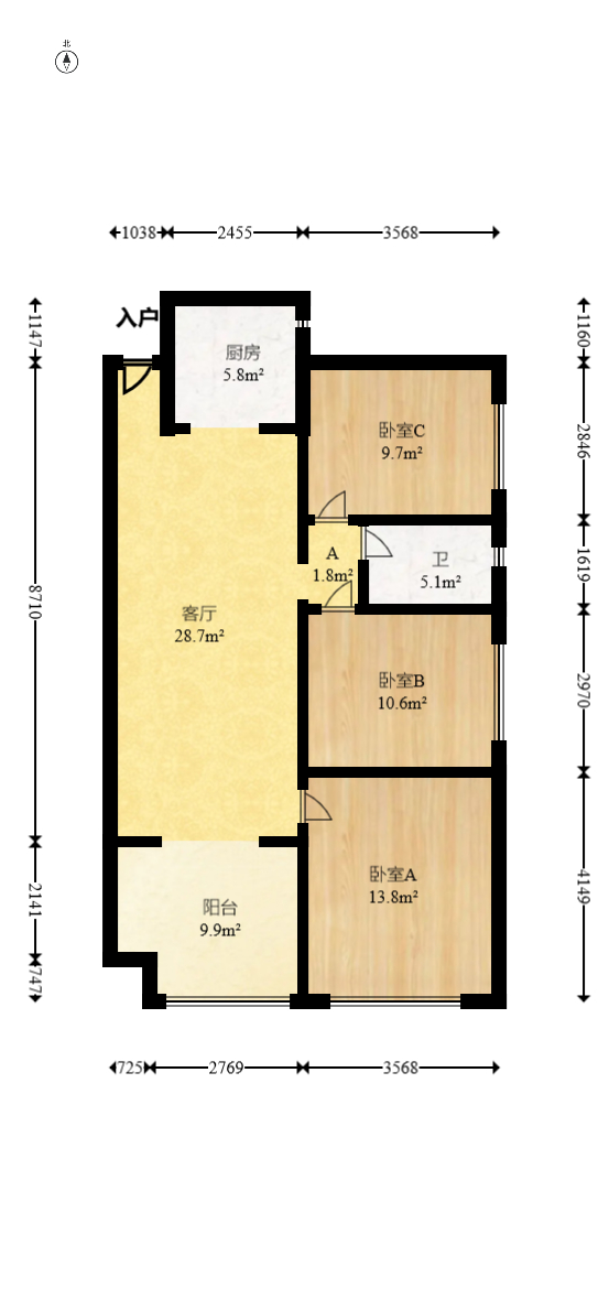 达美D6区  3室2厅1卫   118.00万室内图1