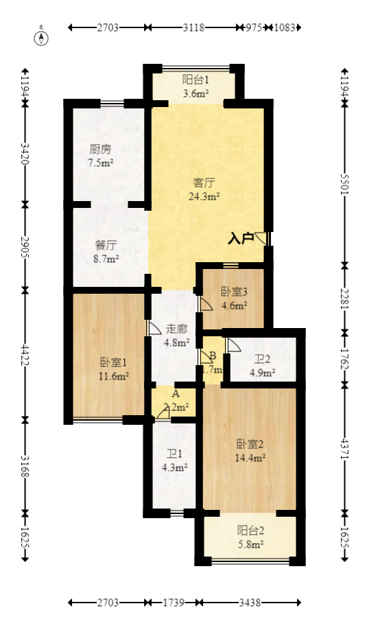 德馨园 3室2厅2卫 68.0万 德馨园 3室2厅2卫 68.0万户型图