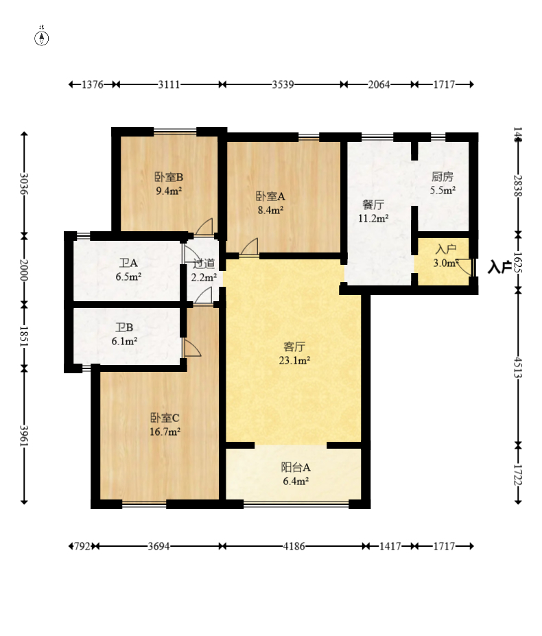 中建嘉和城  3室2厅2卫   129.00万室内图1