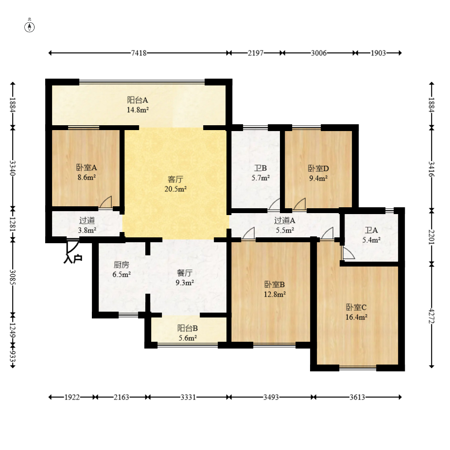 长房岭秀时代  4室2厅2卫   145.00万室内图1