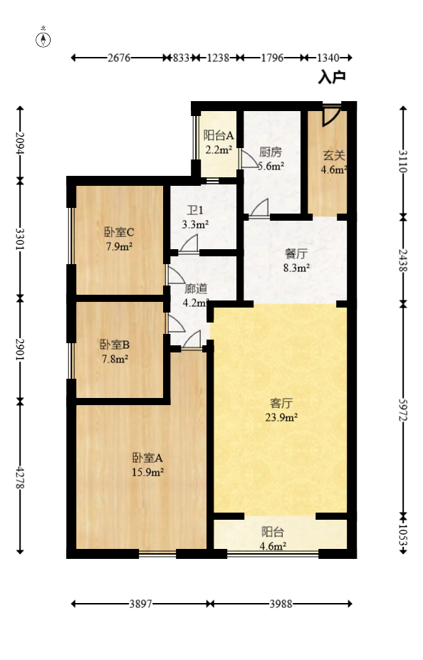 江山帝景雅典  3室2厅1卫   99.00万室内图1