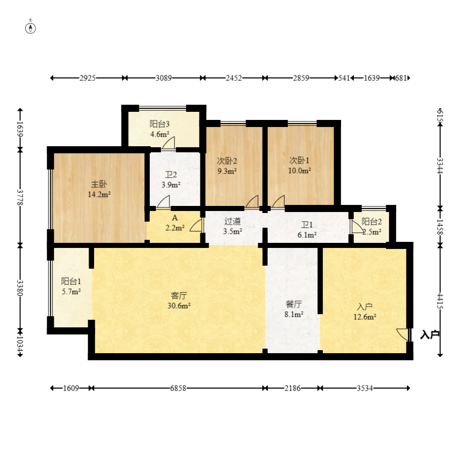 北辰瀚江府  3室2厅1卫    220.0万室内图1