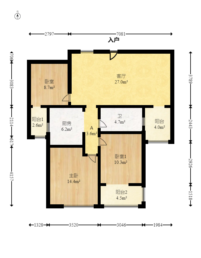 三一街区  3室2厅1卫   55.00万室内图1