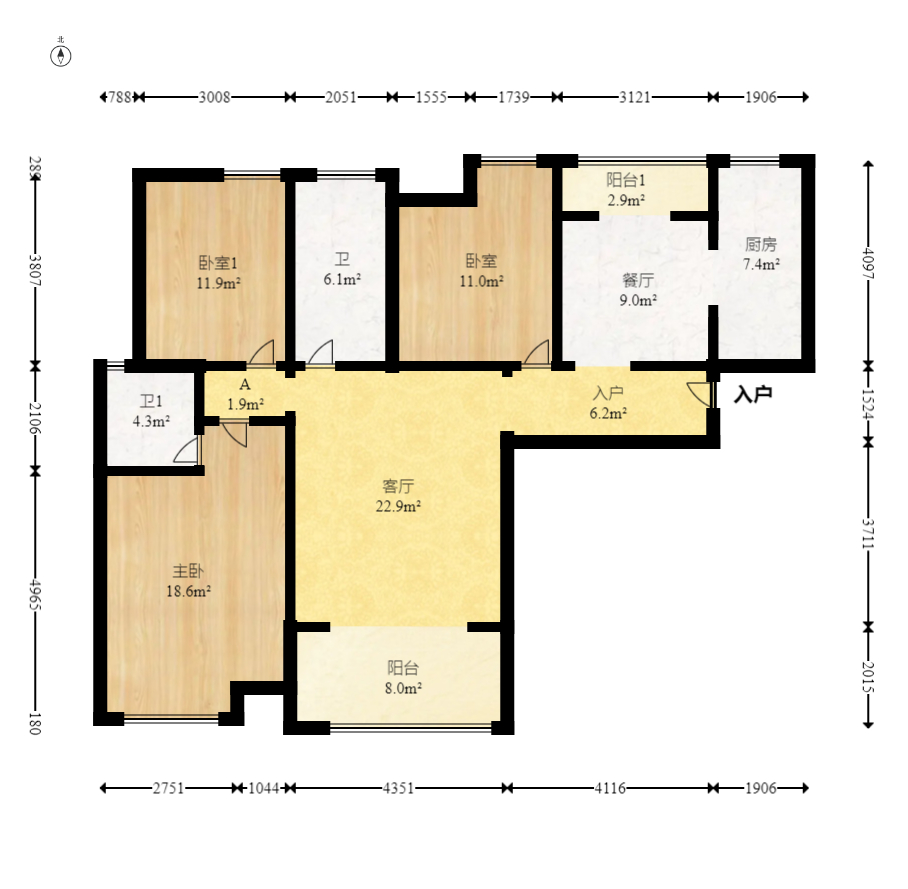 三一街区  3室2厅2卫   83.00万室内图1