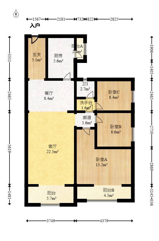 江山帝景雅典  3室2厅2卫   125.00万室内图1