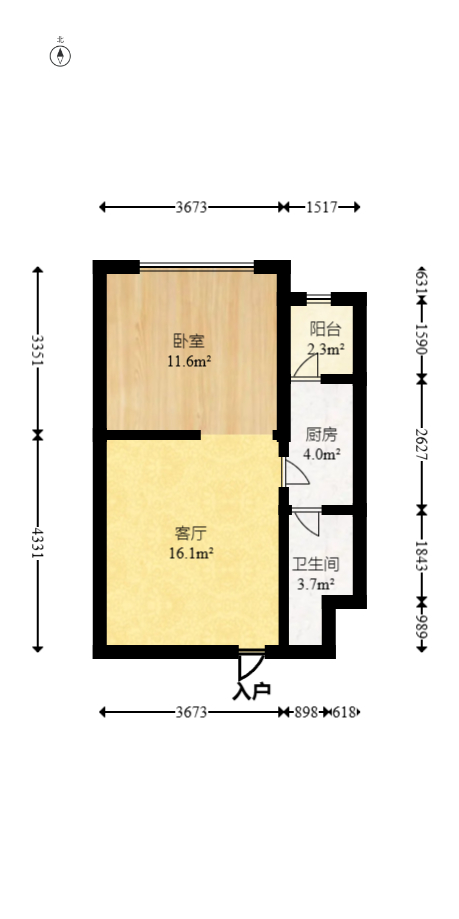 鑫远揽悦（鑫远和城三期）  1室1厅1卫   38.80万室内图1