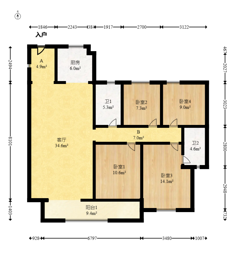 旭辉国悦府  4室2厅2卫   180.00万室内图1