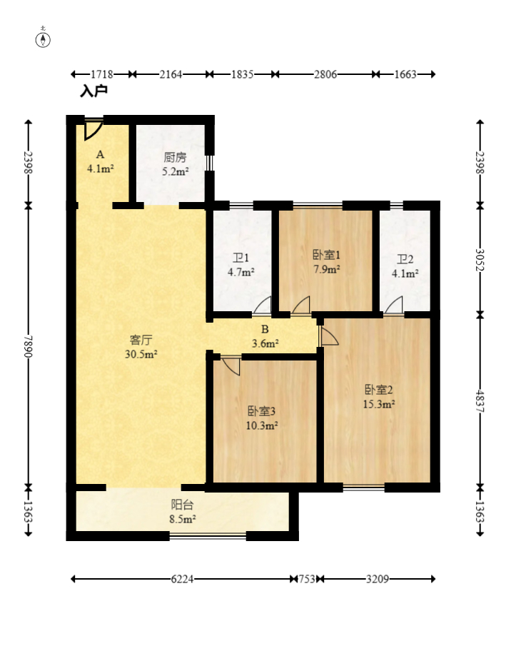 旭辉国悦府  3室2厅2卫   130.00万室内图1