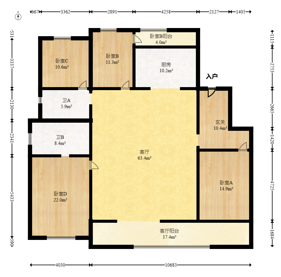 招商蛇口滨江境  4室2厅2卫    360.0万 招商蛇口滨江境  4室2厅2卫    360.0万户型图