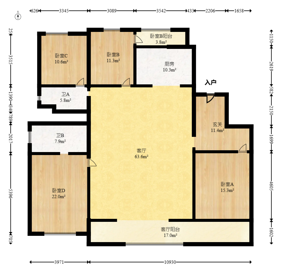 招商蛇口滨江境  4室2厅2卫   479.00万室内图1