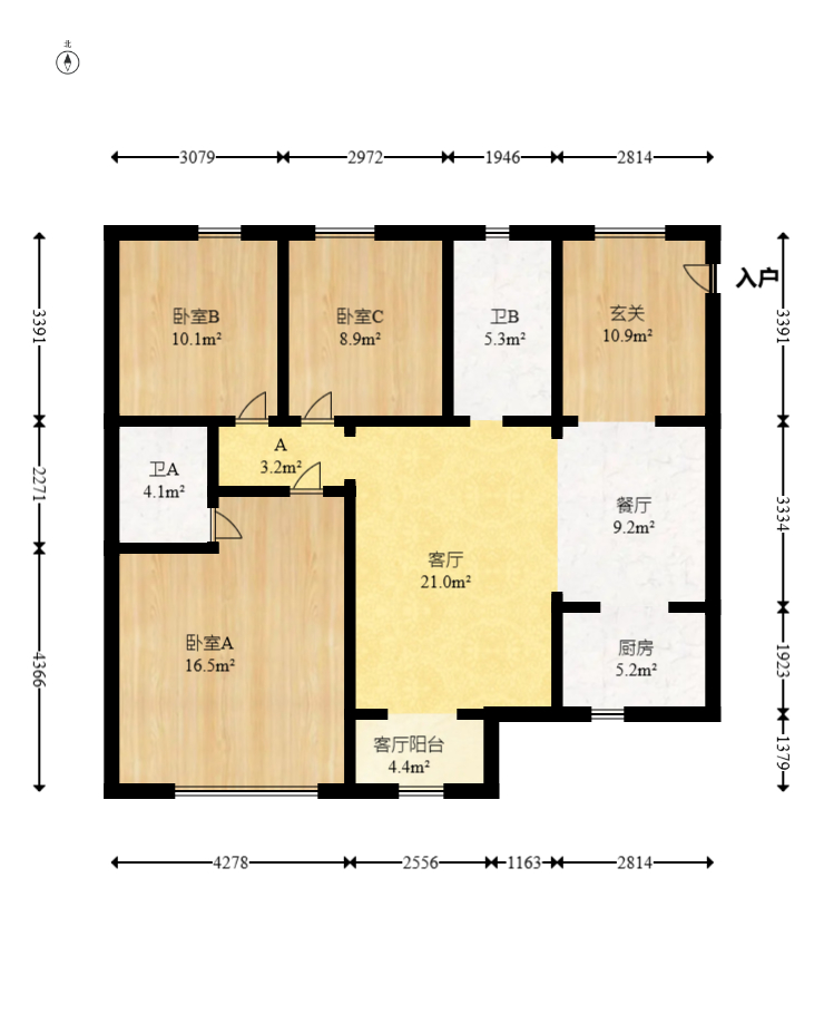 钰龙天下一期  3室2厅1卫   273.00万室内图1