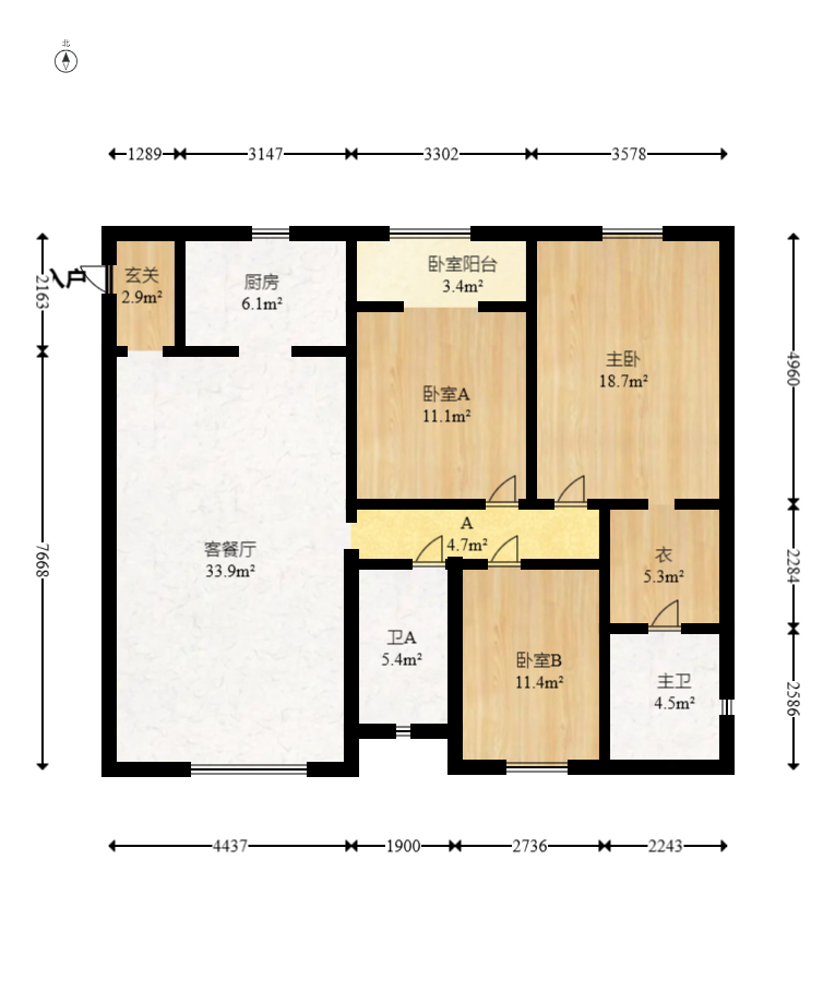 美林银谷  3室2厅2卫   135.00万室内图1