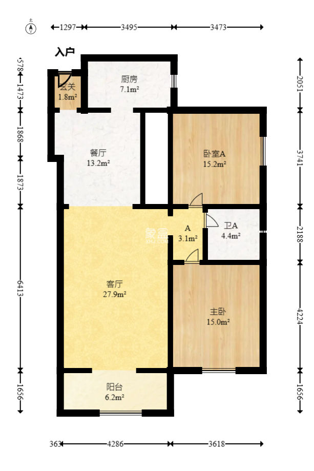 岳麓现代城  2室2厅1卫   135.00万