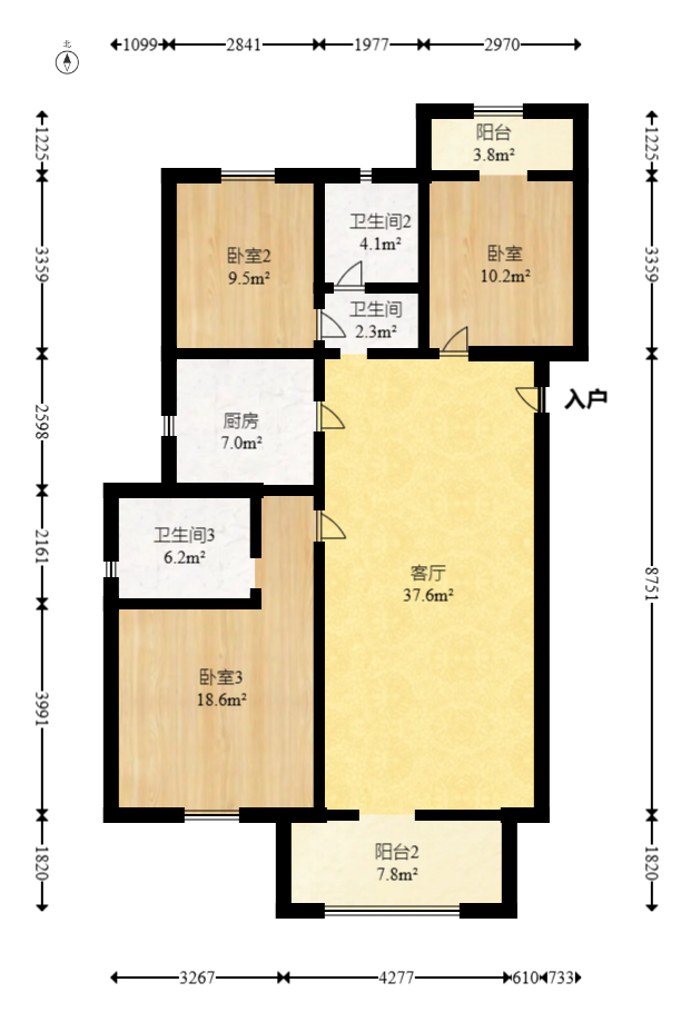 日盛湖湘花苑 3室2厅2卫 75.8万 日盛湖湘花苑 3室2厅2卫 75.8万户型图