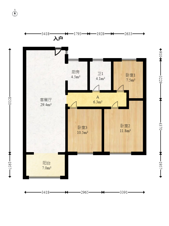 明昇壹城(明昇时代广场)一期  3室2厅1卫    126.8万 明昇壹城(明昇时代广场)一期  3室2厅1卫    126.8万户型图