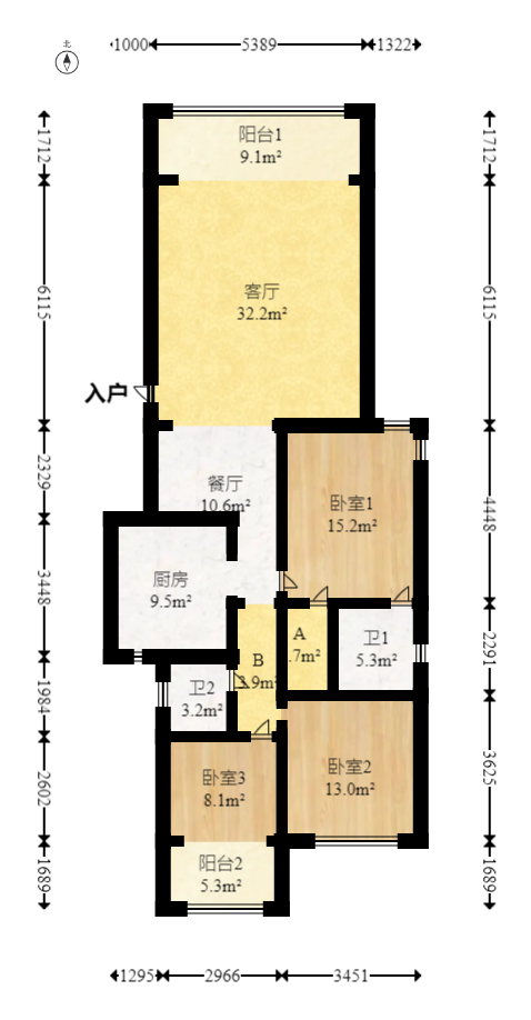 鑫天佳园  3室2厅2卫   98.00万室内图1