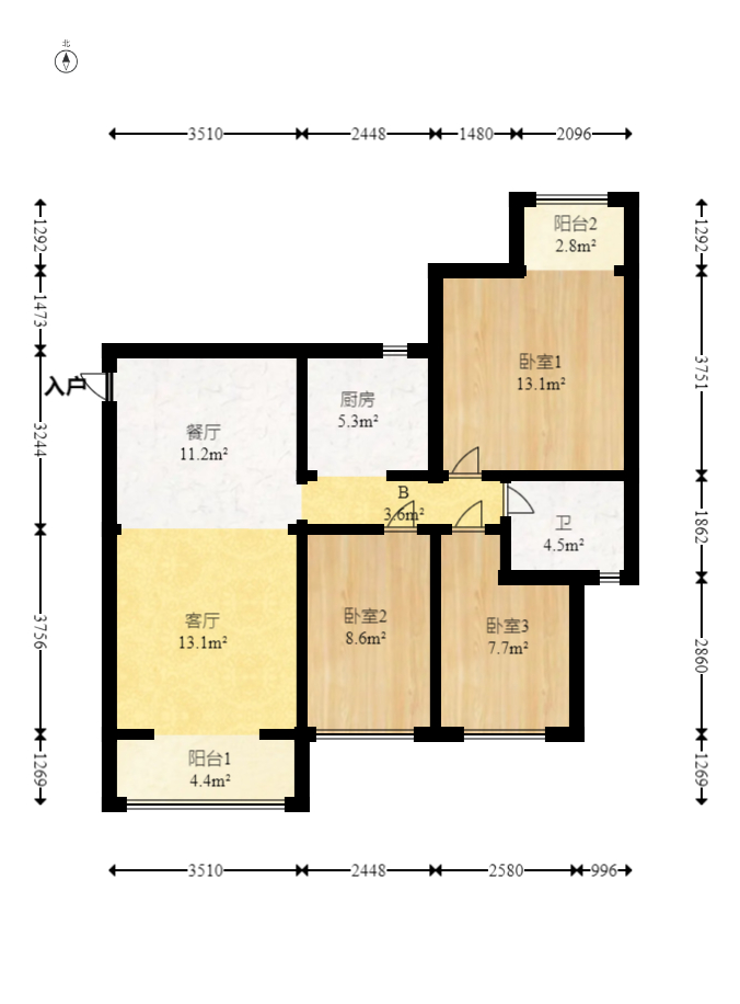 尊邸华庭  3室2厅1卫   85.00万室内图1