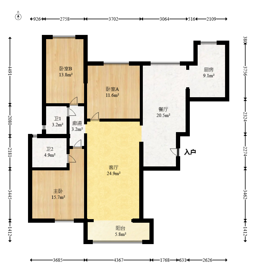 卓越麓山别墅（麓山峰境产权麓山花苑）  3室2厅2卫   92.00万室内图1