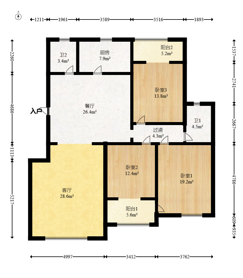 天鸿天府（天鸿中央大院）  3室2厅2卫   122.50万室内图1