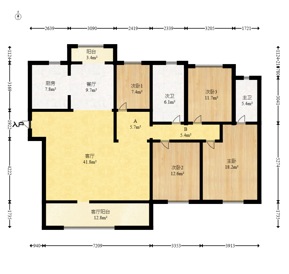 地铁中建江山玖樾  4室2厅2卫   198.00万室内图1