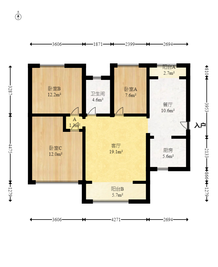 丽发新城  3室2厅1卫    79.8万室内图1