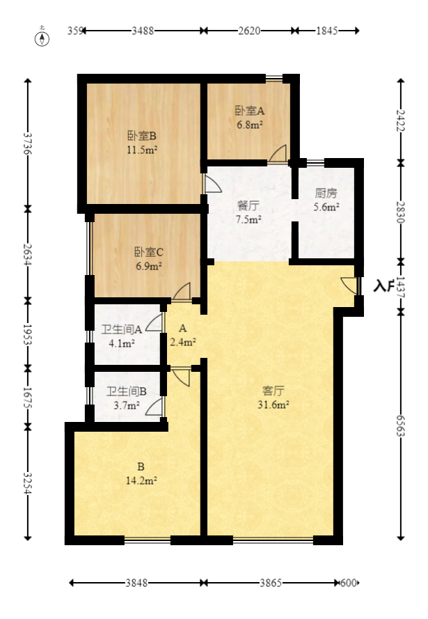 五矿万境蓝山  3室2厅1卫   110.00万室内图1