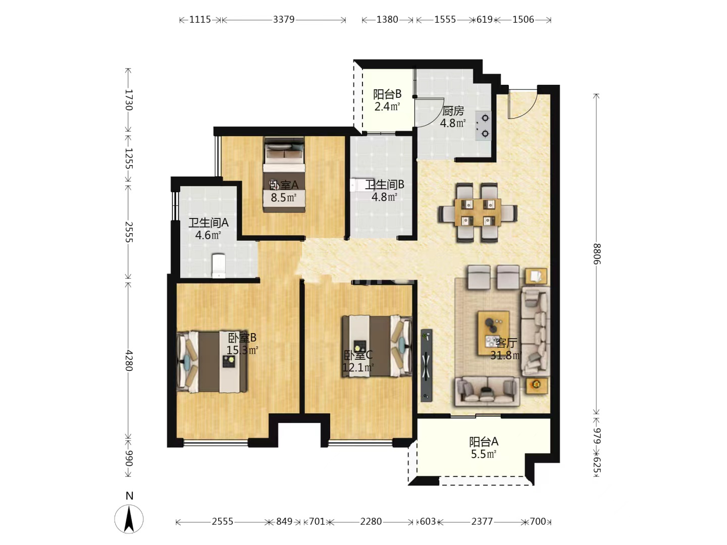 湖湘文化城(锦绣香江) 3室2厅2卫 51.8万 湖湘文化城(锦绣香江) 3室2厅2卫 51.8万室内图