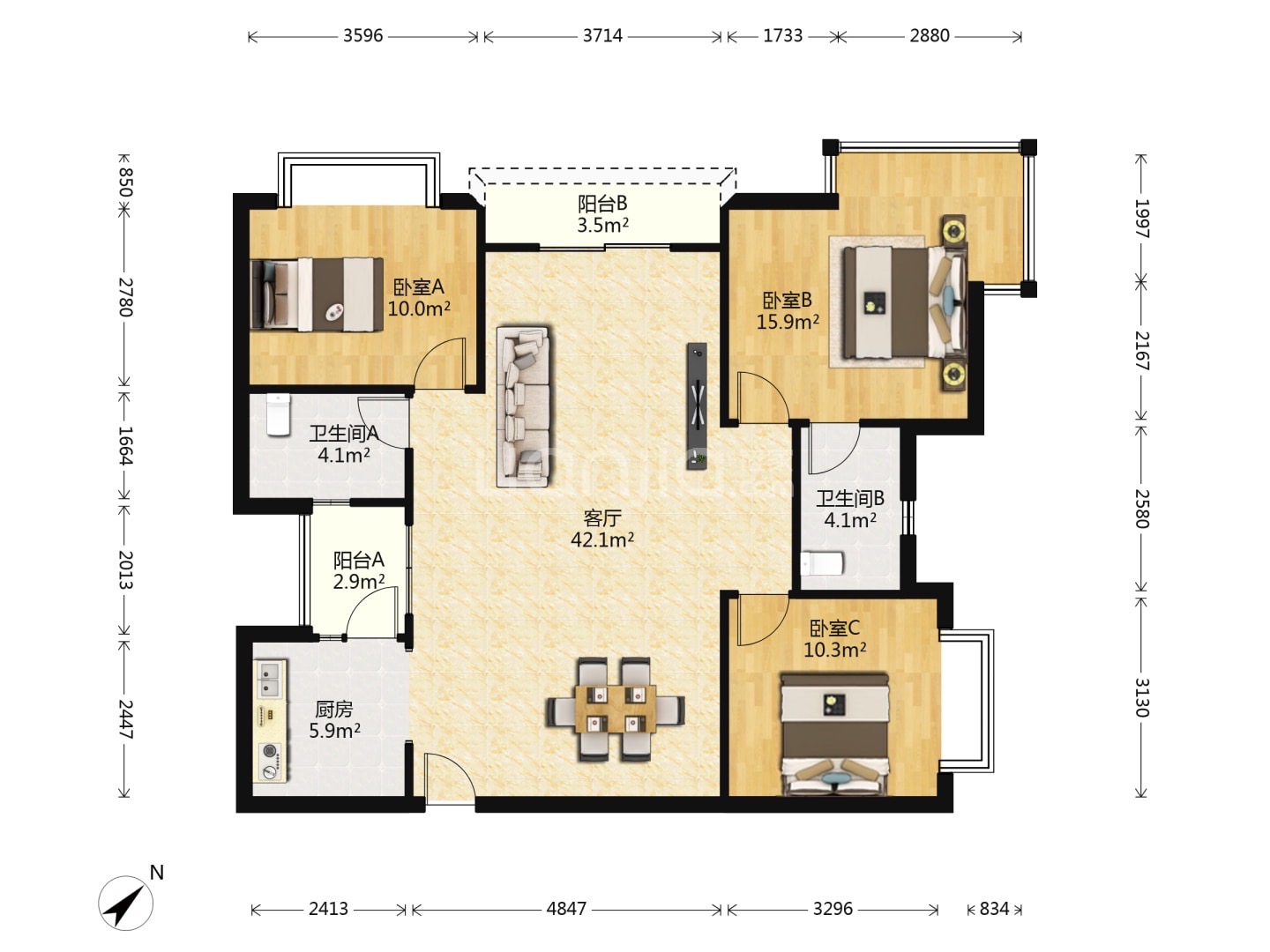 亚洲豪苑南区  3室2厅2卫    160.0万 亚洲豪苑南区  3室2厅2卫    160.0万户型图