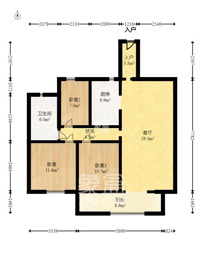 东业上城嘉苑（晟悦国际）  3室2厅1卫   2100.00元/月室内图