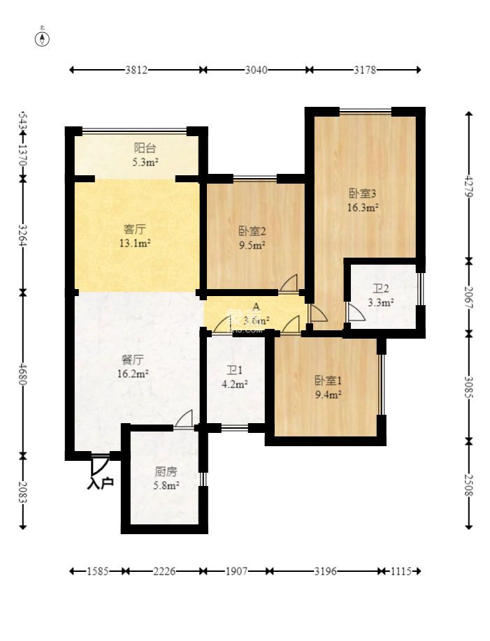 荣盛岳麓峰景  3室2厅1卫    2200.0元/月 荣盛岳麓峰景  3室2厅1卫    2200.0元/月户型图