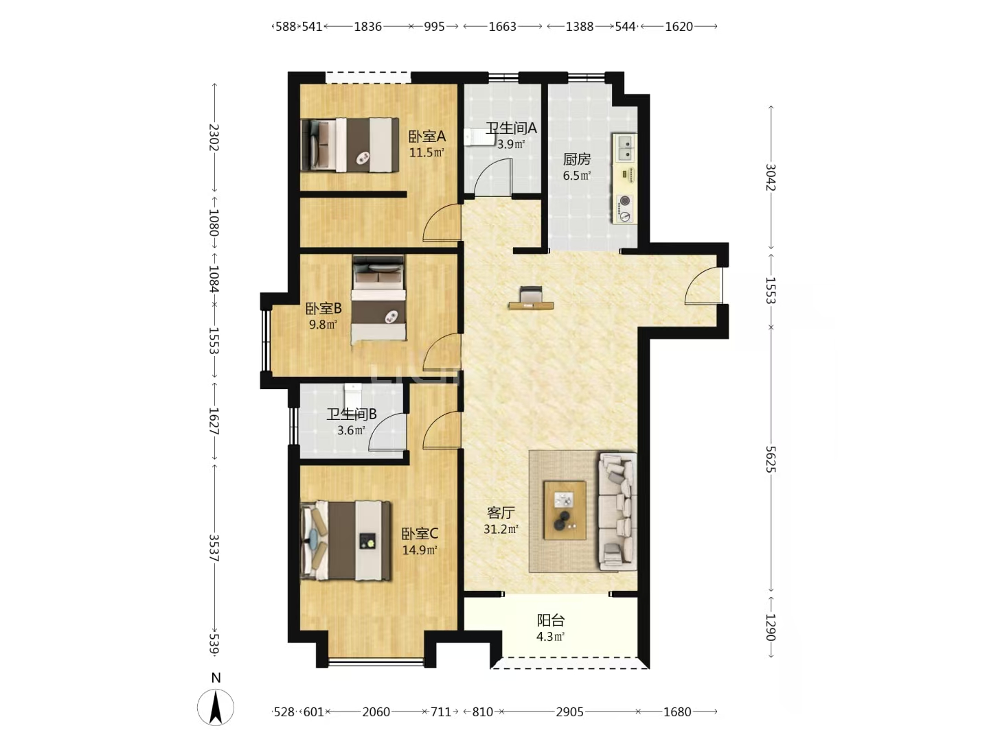 都市兰亭  3室2厅2卫    36.8万 都市兰亭  3室2厅2卫    36.8万室内图