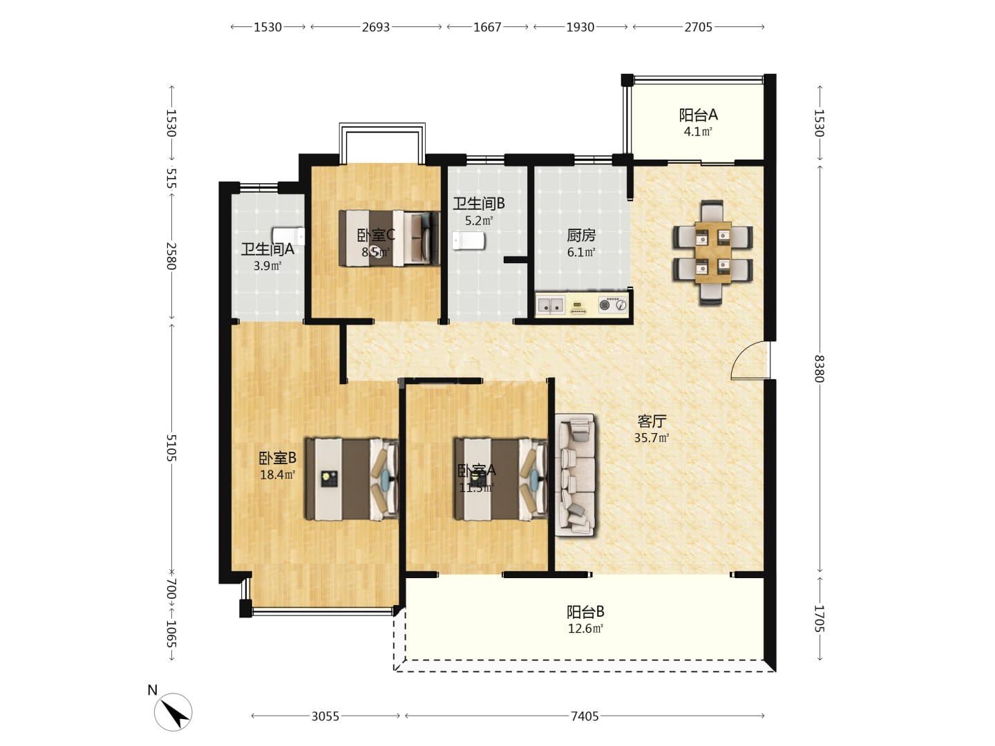 亿都澜庭 3室2厅2卫 53.00万 亿都澜庭 3室2厅2卫 53.00万室内图