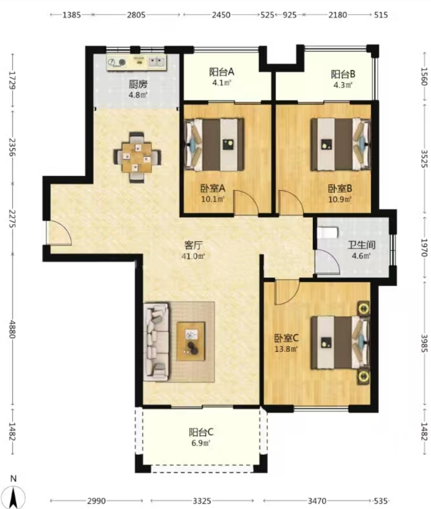 尚格名城万家理想 3室2厅2卫 76.00万 尚格名城万家理想 3室2厅2卫 76.00万室内图