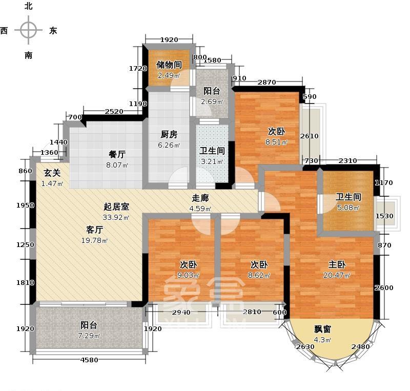 恒大城  4室2厅2卫   3000.00元/月室内图1
