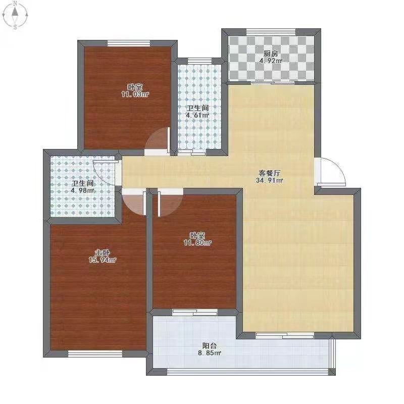 金柘北区  3室2厅1卫   1200.00元/月户型图