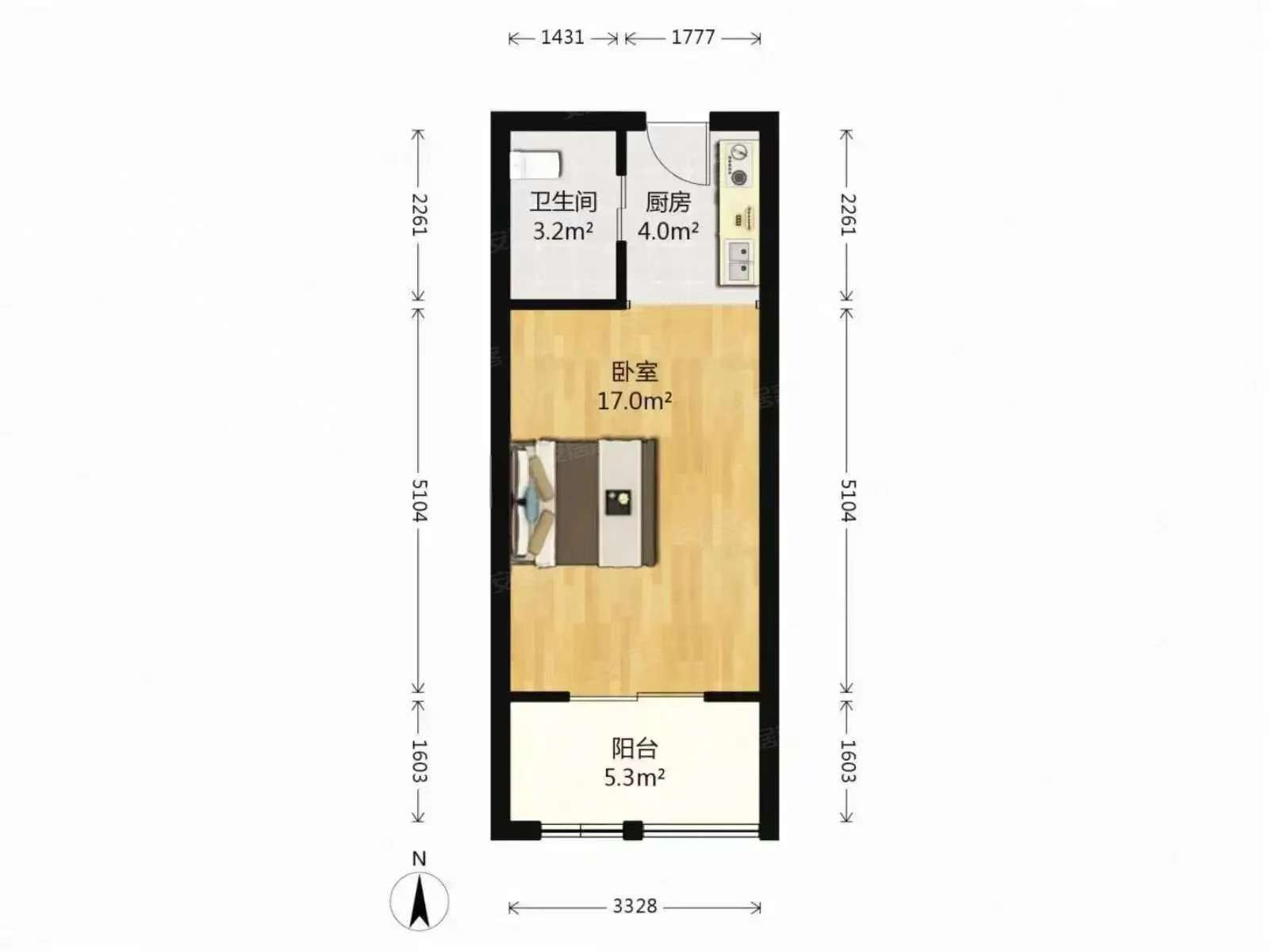 鹏利广场 1室1厅1卫 1300.0元/月 鹏利广场 1室1厅1卫 1300.0元/月户型图