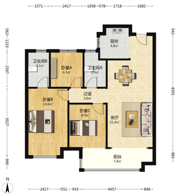 美的雪峰山 3室2厅1卫 46.0万 美的雪峰山 3室2厅1卫 46.0万室内图