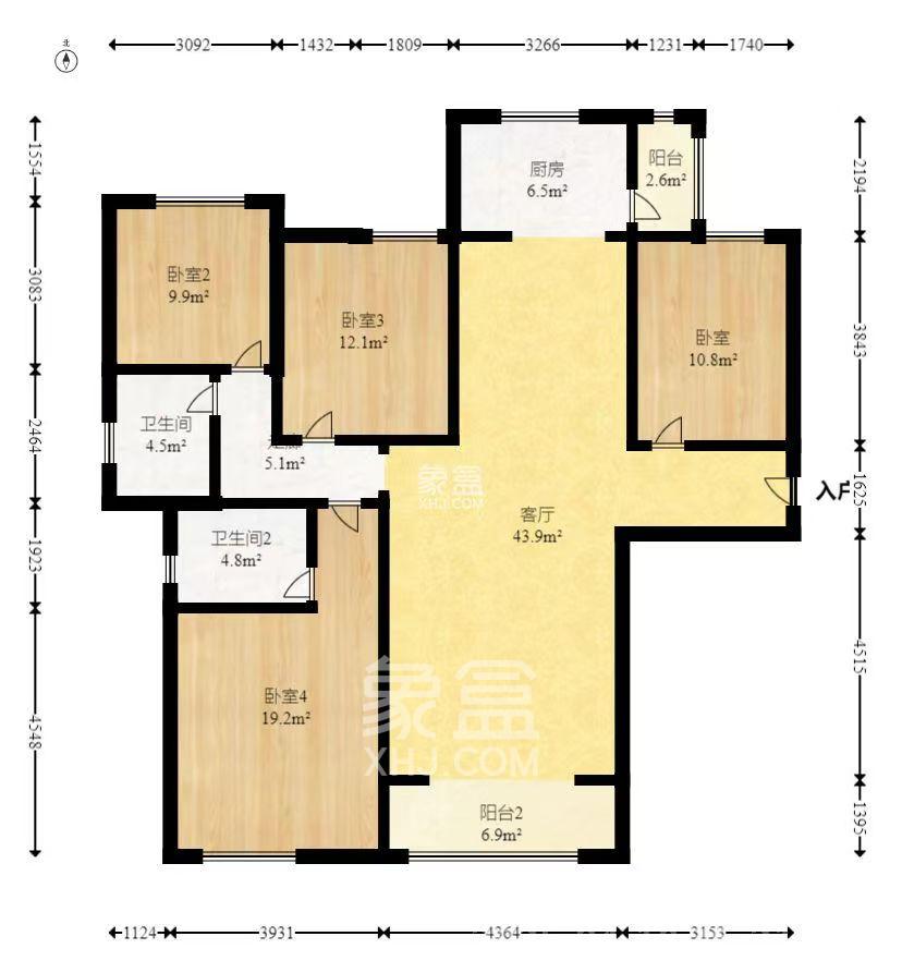 湘域芯城一期  4室2厅2卫   2800.00元/月室内图1
