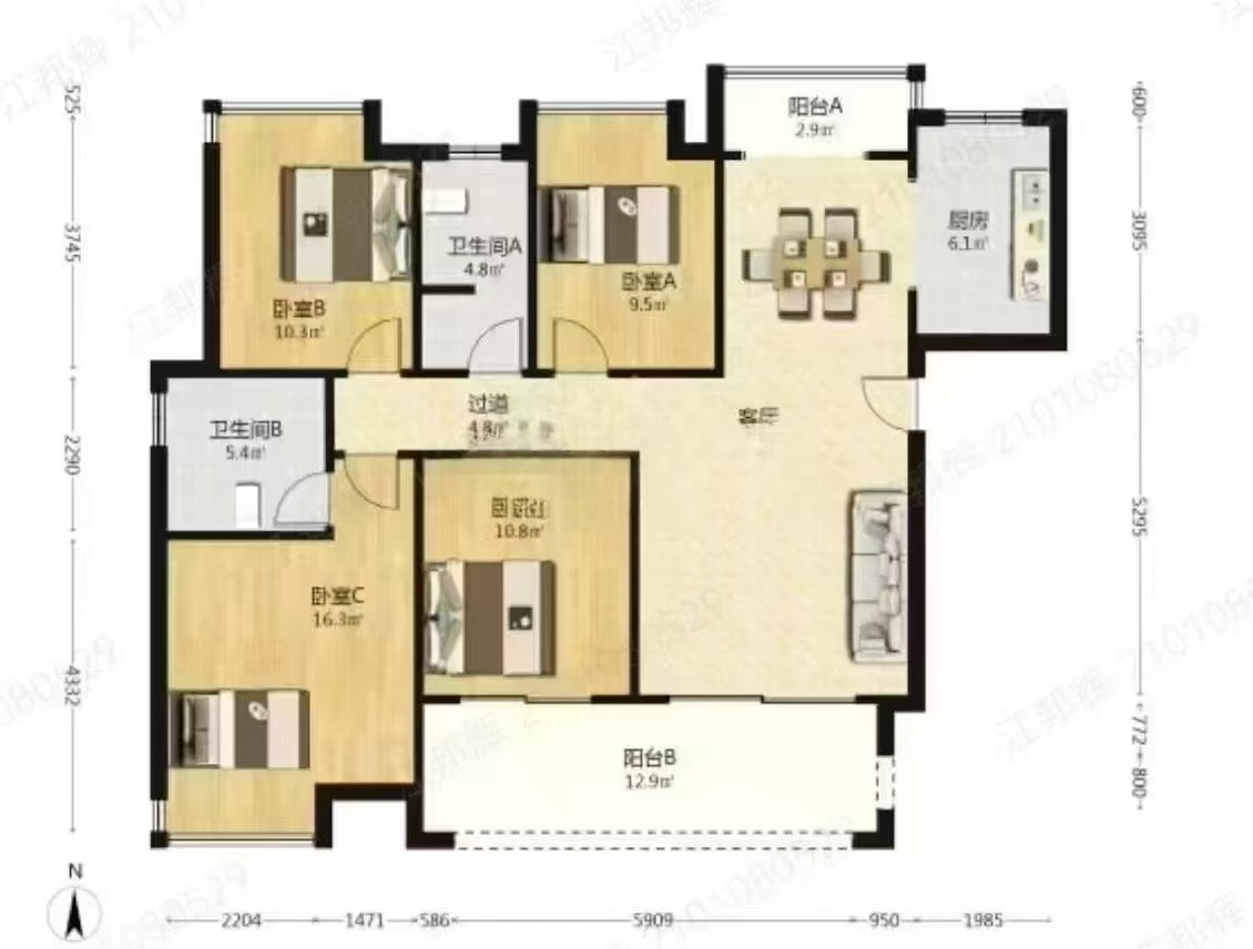长房湘江府 4室2厅2卫 88.0万 长房湘江府 4室2厅2卫 88.0万室内图