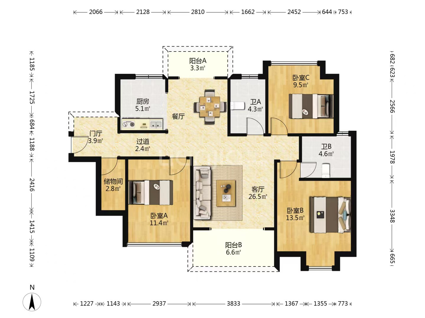时代新城(翰林府) 3室2厅2卫 42.8万 时代新城(翰林府) 3室2厅2卫 42.8万室内图