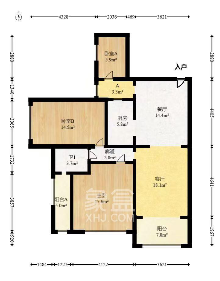 金鼎公园尚  3室2厅1卫   2000.00元/月室内图1