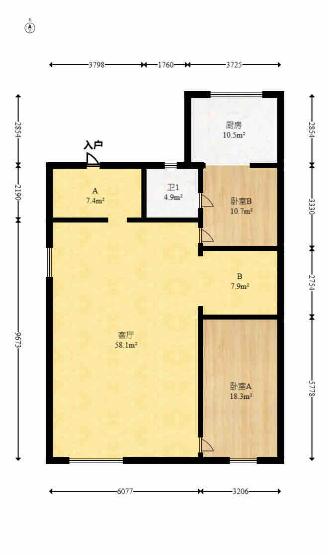 万坤图财富广场  1室1厅1卫   8500.00元/月户型图