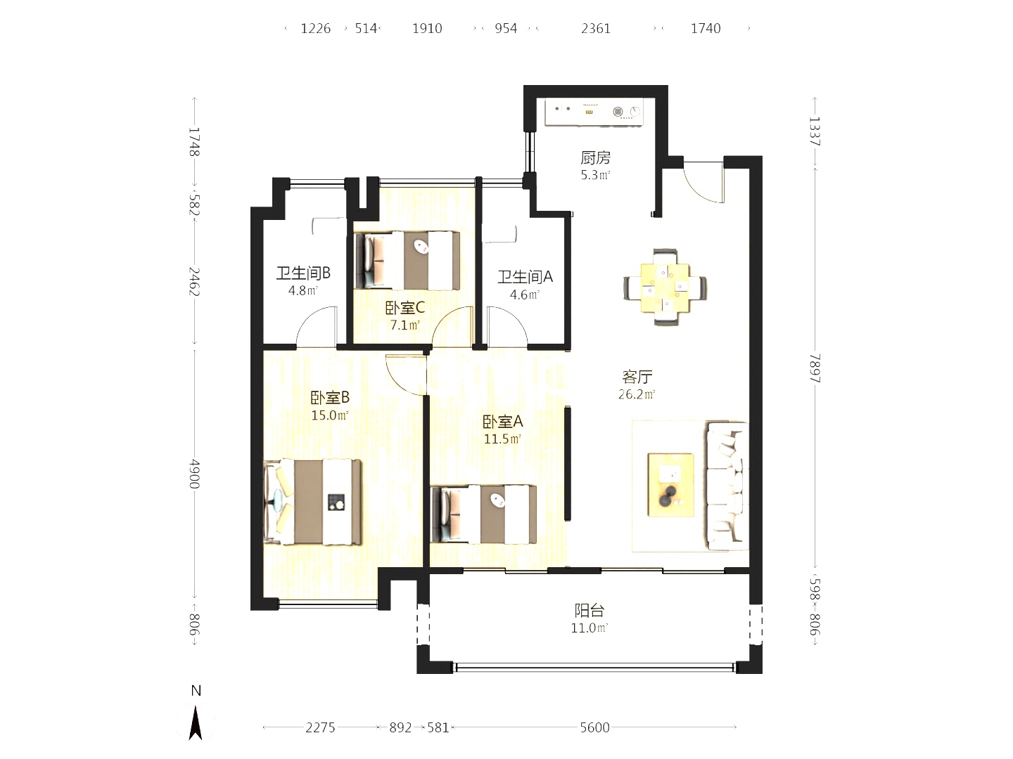 建发央著  3室2厅2卫    62.8万